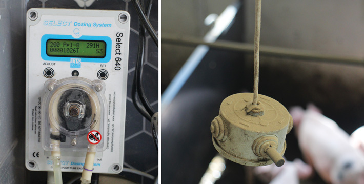 The Dosing Systems peristaltic pump (left) and one of the General Alerts temperature sensors