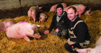 Patrick Stephen on his pig farm near Inverurie, with unit manager Wayne Ducker