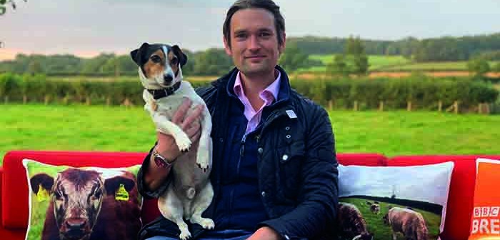 Joe Stanley with Ted on the BBC Breakfast sofa at his farm