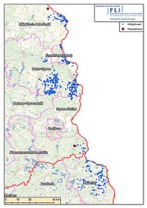 FLI map showing first cases of ASF in domestic pigs in Germany in the Spree-Neisse and Märkisch-Oderland districts